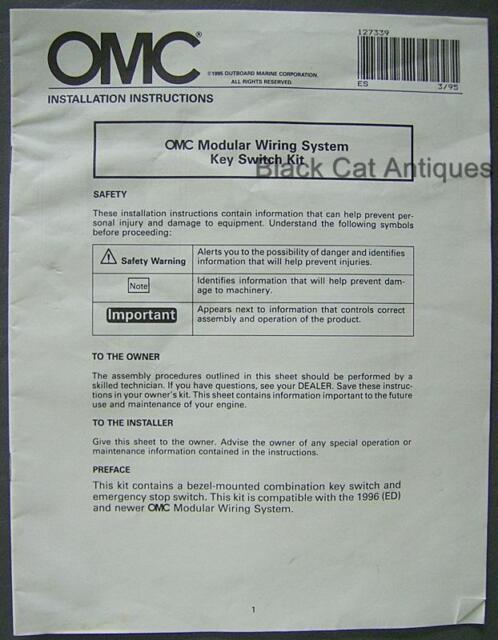 1995 OMC Installation Instructions Modular Wiring System Key Switch Kit