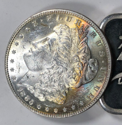 1885 Toned Morgan Dollar. $1. Sharp Multi-Color Obverse.