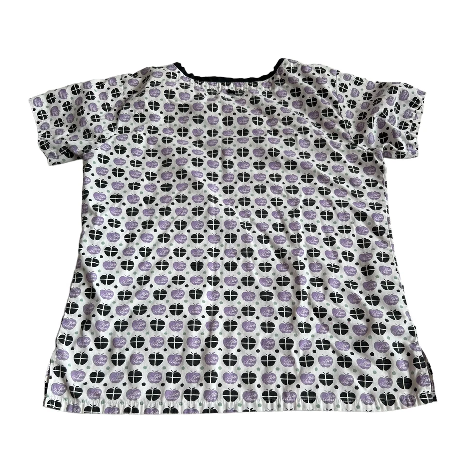 Apple Bottoms scrub top Medium womens short sleeve v neck purple black pockets - Image 2 of 4