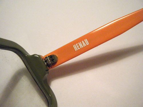 Rare Older Michel Henau Ako Green Camo Print Orange Eye Glasses Belgium France - Picture 8 of 10