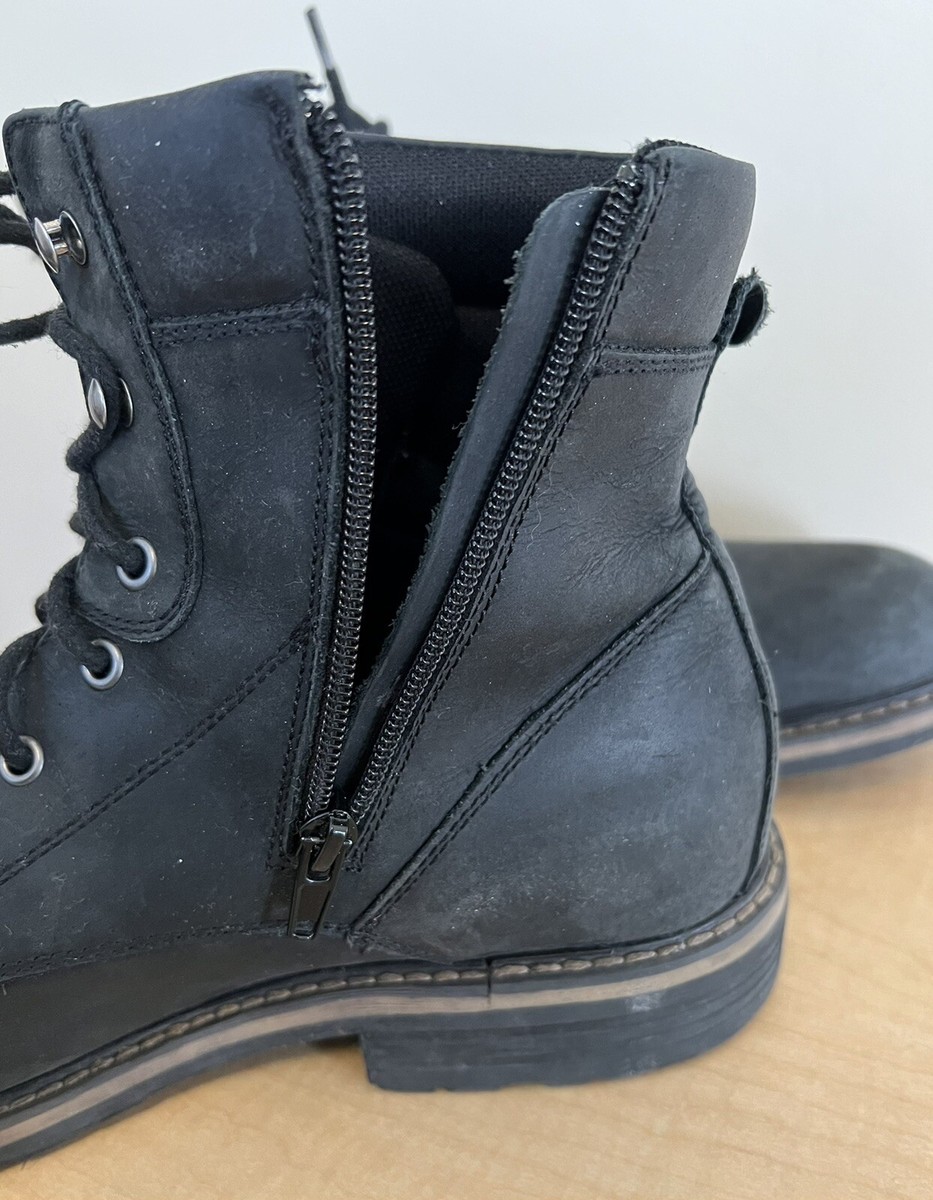 The Rail Leather Black Boots Lace Side Zip Up Biker Combat  display picture 3