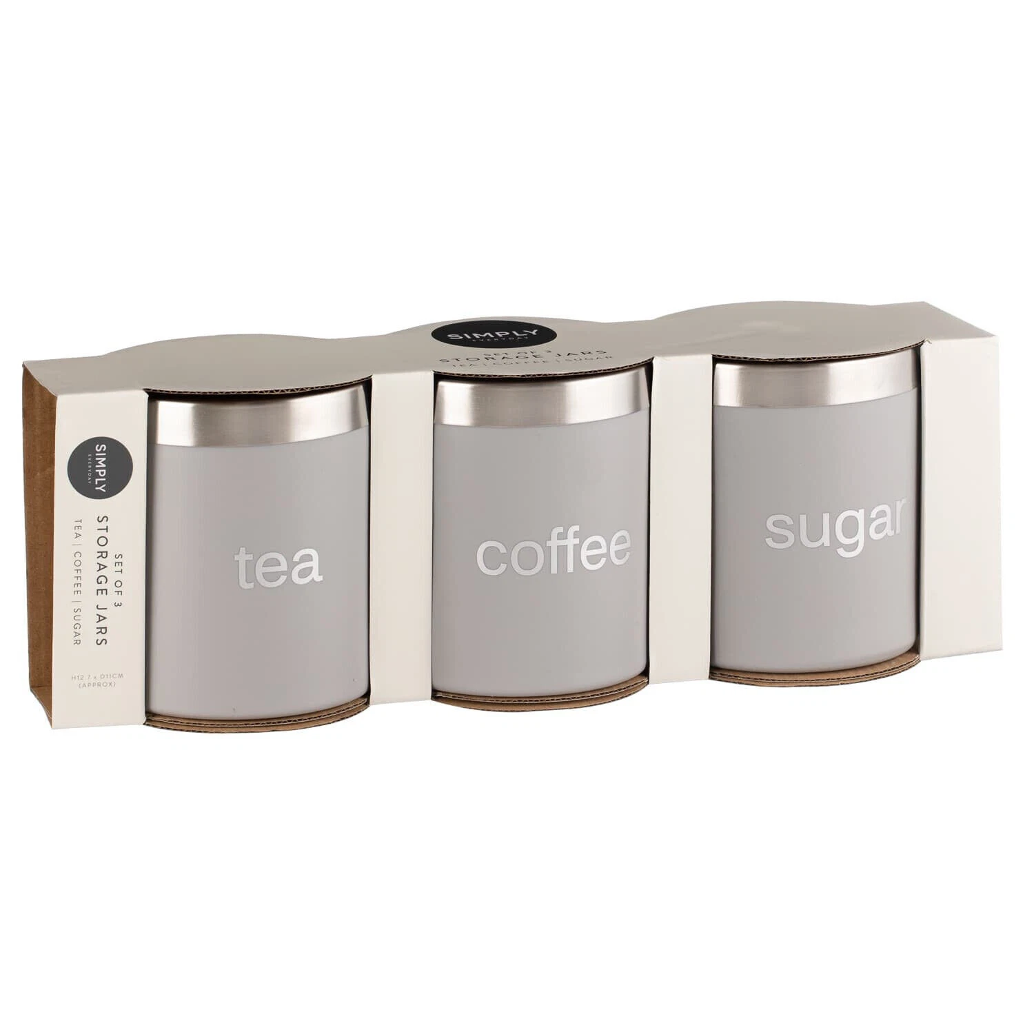 3Pk Simply Everyday Set of Storage Jars Tea , Coffee ,Sugar Sleek Finish Jar Set