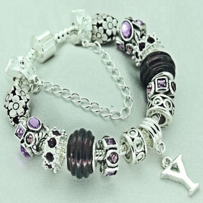 PERSONALISED Bracelet PURPLE Beads ANY LETTER INITIAL Birthday Jewellery Gifts