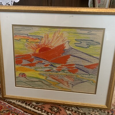 James Mackey Impression Oil Pastel Painting Detroit Artist 22x18  Rare Landscape
