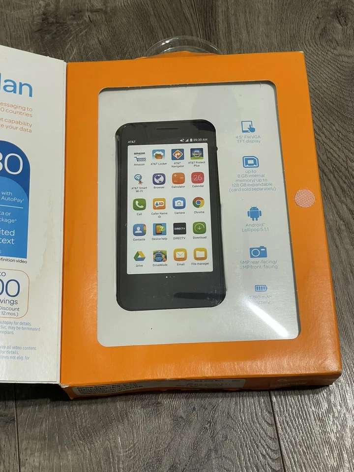 Brand New Sealed At&t Go Phone ALCATEL Ideal 8GB 4.5" Prepaid Smartphone - Slate - Image 2 of 4