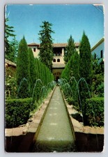 Granada Spain Generalife Patio de la Acequia Garden Fountain Postcard 1960s