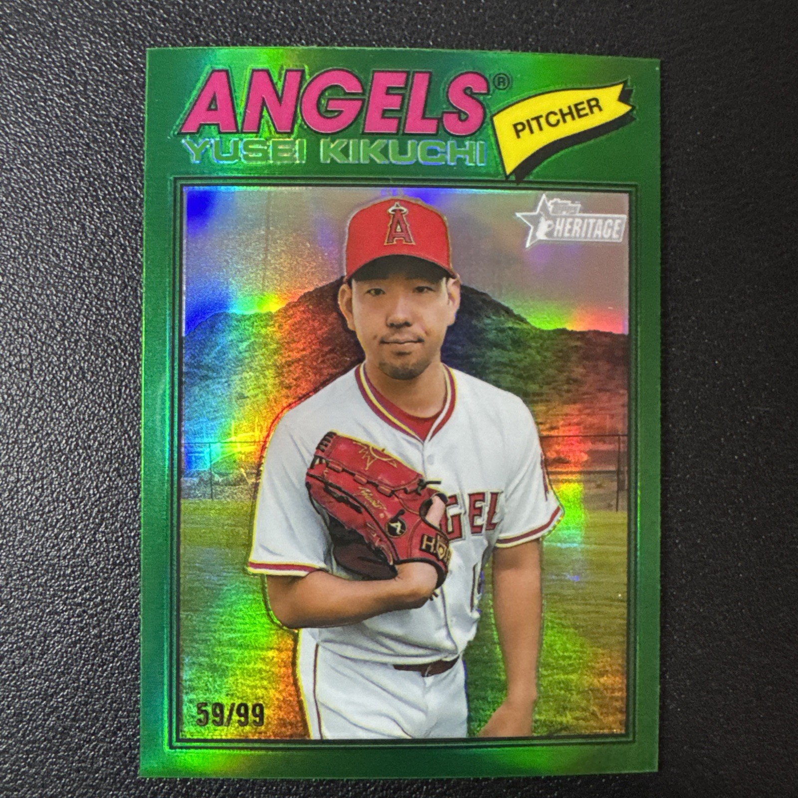 2026 Topps Heritage Yusei Kikuchi #167 Chrome Green Parallel #/99 LA Angels