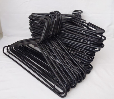 40 Black Plastic Clothes Hangers Tubular Lightweight Standard Assorted Unbranded