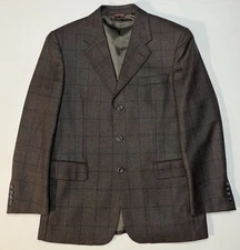 Cianni Cellini Super Fine 110 Wool Sport Coat Sz 38S Brown Windowpane Blazer EUC