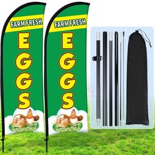 Buryeah 2 Sets Farm Fresh Eggs Feather Flag Banner with 7 ft x 5.4 ft, Green 