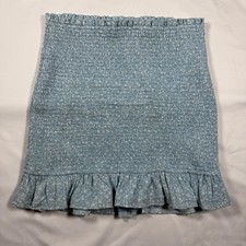 Abercrombie  Fitch Blue Floral Smocked Mini Skirt Ruffle Hem Large Womens