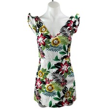 Zara Women's Multicolor Tropical Ruffle Flutter Sleeve Mini Jumpsuit Romper Sz S