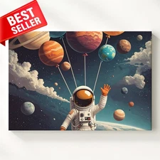 Balloon Planets Astronaut Canvas Space Floating Tethered Group What Wall Art