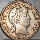 1911 S Barber Dime 10c Better Grade reverse rainbow toning tone VF -  XF Details