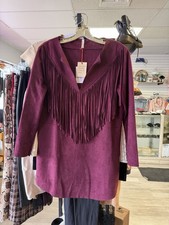 Vintage Raga Burgandy Tunic, Suede With Fringe