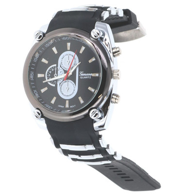 46.5mm Oversized Men's Quartz Watch with Black Silicone Bullet Band Black Dial