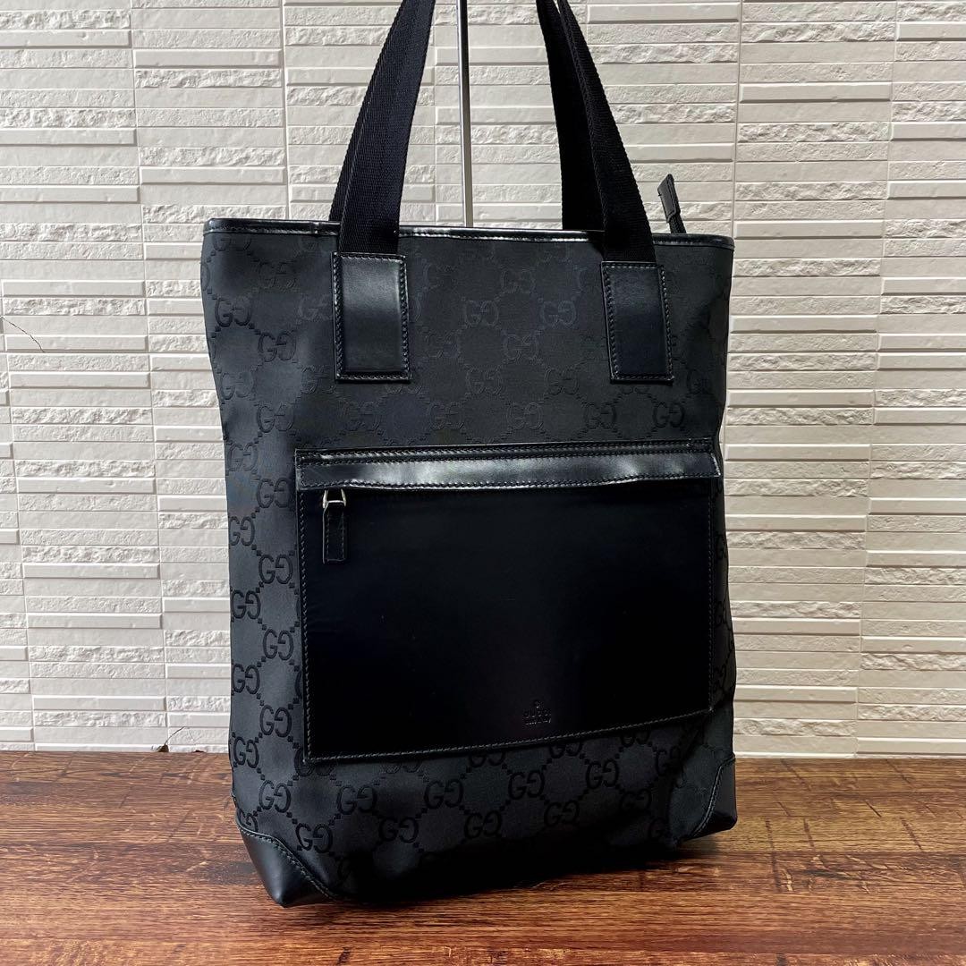 Gucci GG Canvas Nylon Leather Black Shoulder Tote Bag Made in Japan