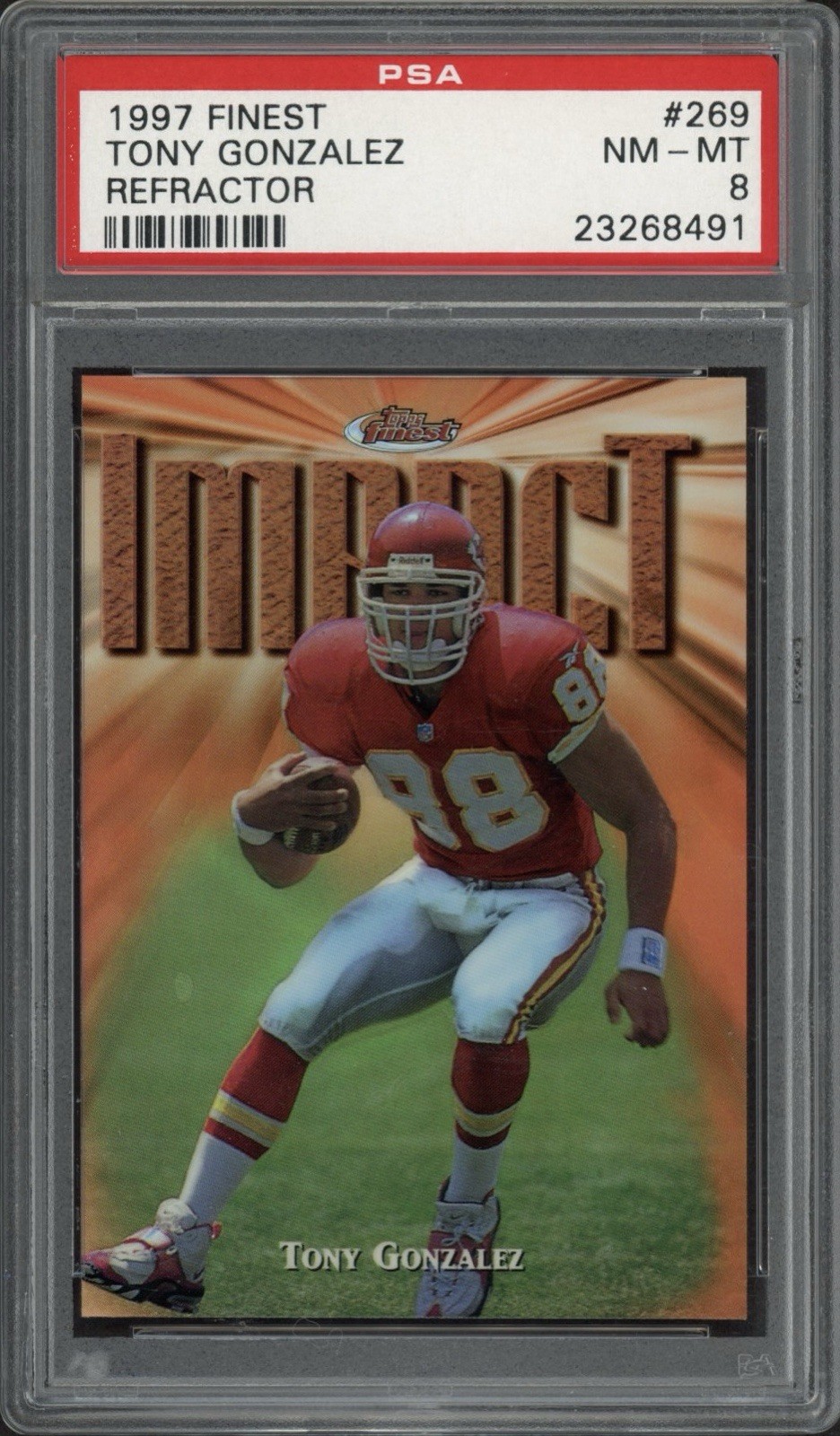 1997 Topps Finest Tony Gonzalez Rookie RC Refractor #269 PSA 8 NM-MT HOF Chiefs
