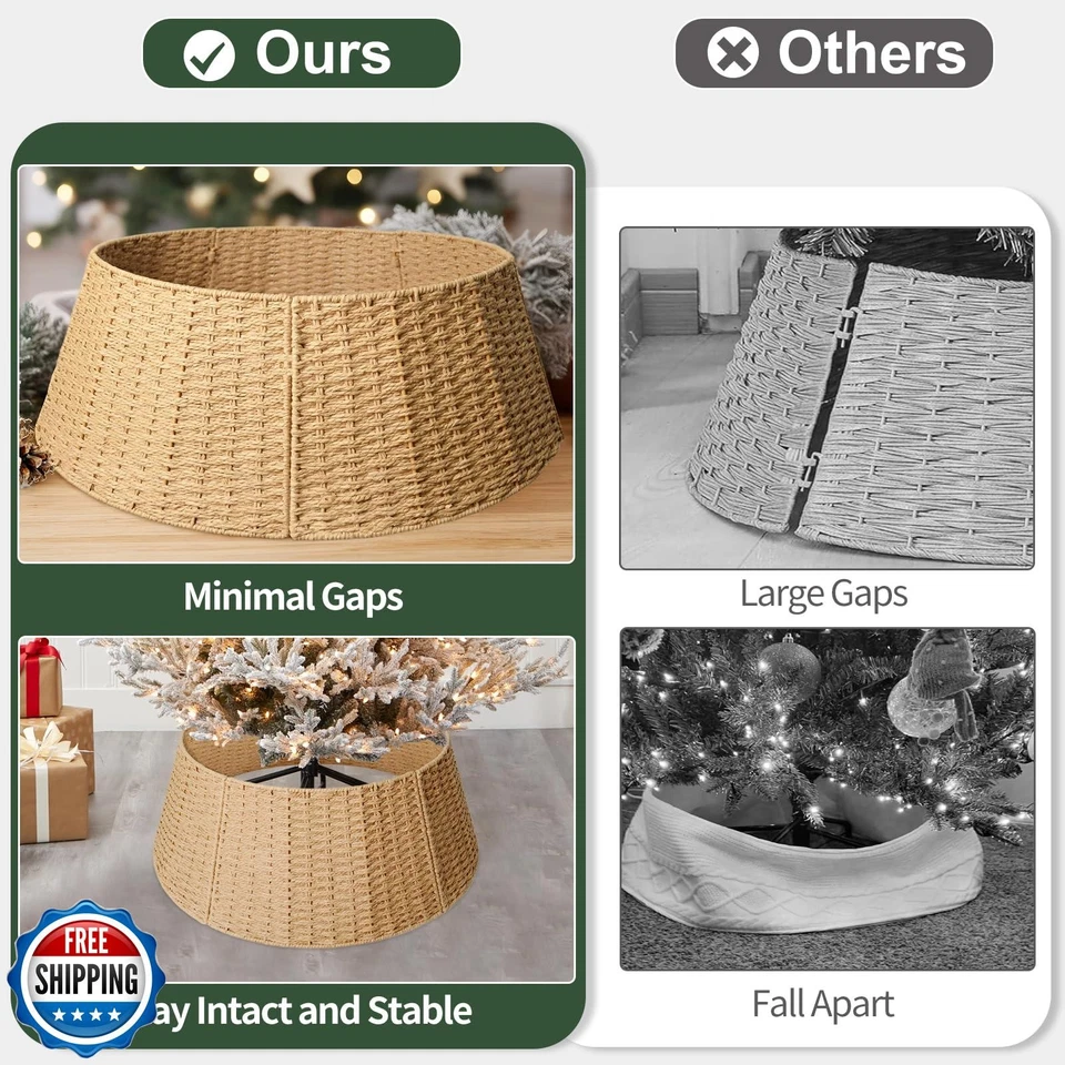 Christmas Tree Collar, 28in Farmhouse Detachable Handwoven Christmas Tree Bas - Image 4 of 4