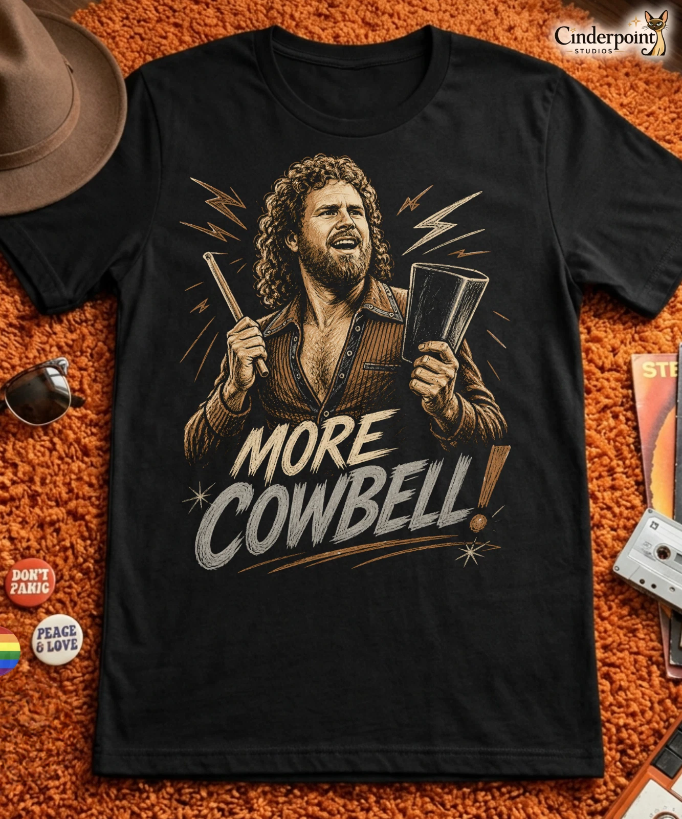 More Cowbell T-Shirt Retro SNL Comedy Tribute Gene Frenkle Art Tee XS-5XL