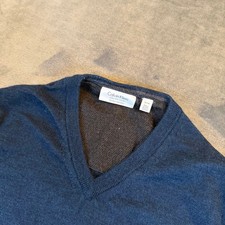 Calvin Klein Extra Fine Merino Sweater Mens Medium Blue V Neck Wool Pullover
