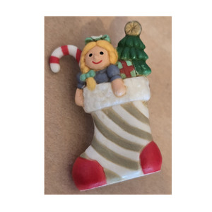 3D Christmas Stocking Lapel Pin Girl Candy Cane Tree Multicolor Metal