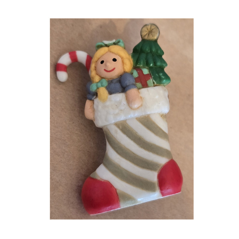 3D Christmas Stocking Lapel Pin Girl Candy Cane Tree Multicolor Metal
