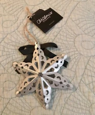 NWT The Christmas Shoppe silver grey metal star with bow ornament Christmas 