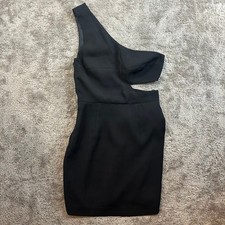 Mini Vestido de Cóctel Negro Halo Kylie Un Hombro Recortado Talla 8 M Mediano