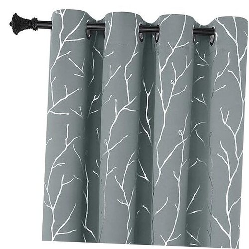Blackout Curtains for Bedroom, Tree Branch 52"W x 72"L (Pack of 2) Light Grey