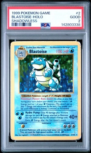 1999 POKEMON BASE SET SHADOWLESS #2 BLASTOISE-HOLO PSA 2