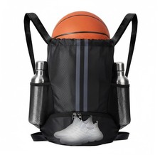 Black Sports Drawstring Backpack with Wet Proof Shoes Compartment Gym Bag
