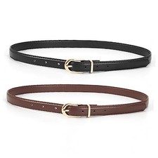 2 Pack Womens Skinny Leather Belt Fit waist size 27-31 inch D-black coffee