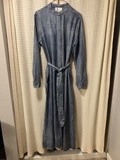 AK Collection by Yal Ladies Long Denim Button Up Hemp/Tencel Belted Dress M