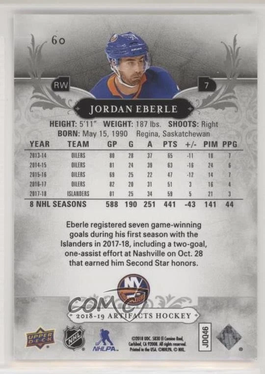 2018-19 Upper Deck Artifacts Jordan Eberle #60 - Image 2 of 2