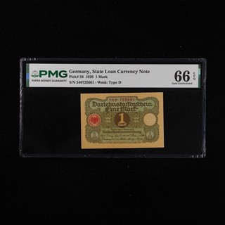 1920 Germany State Loan Currency Note 1 Mark Pick#58 PMG 66 EPQ Gem UNC