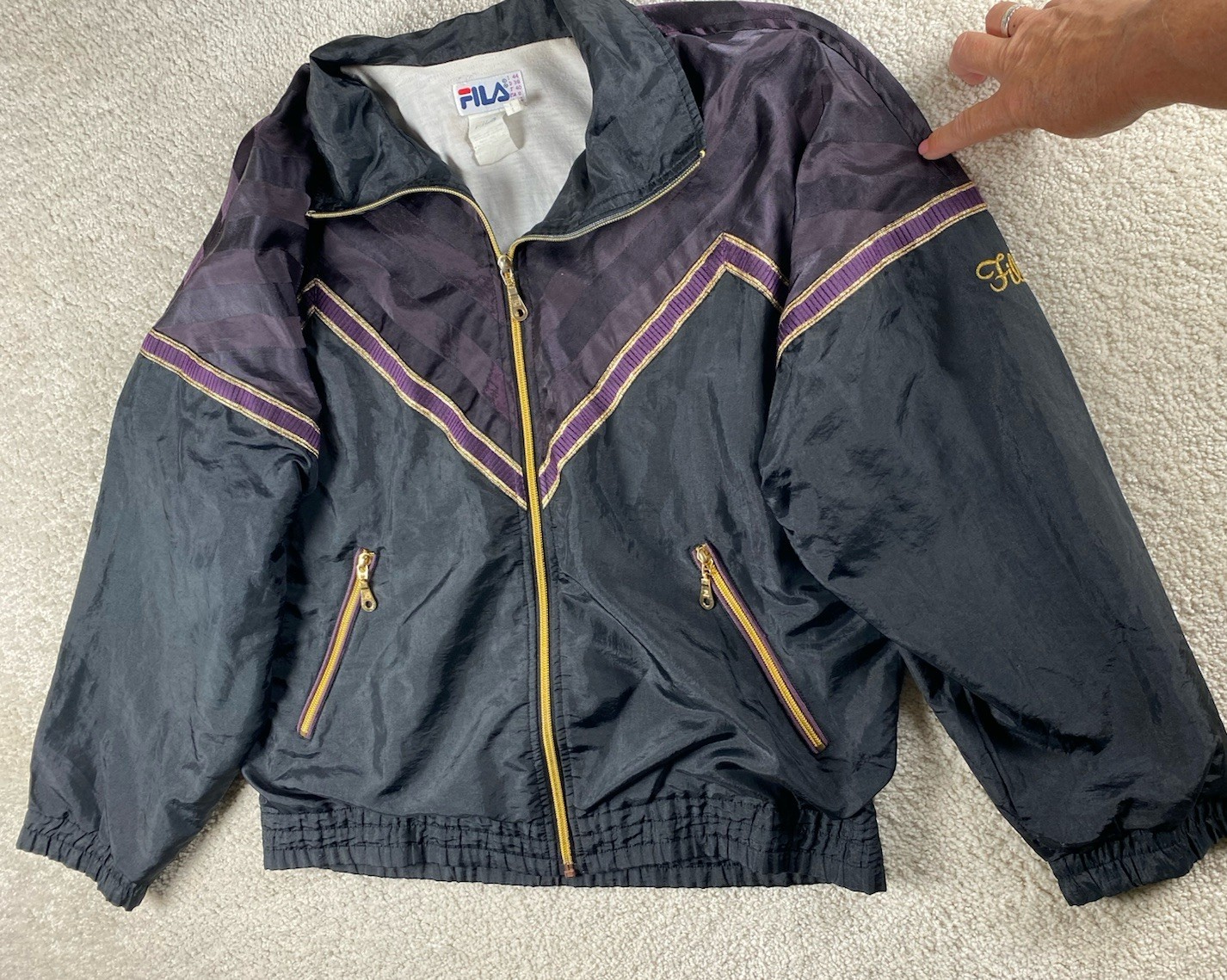 Giacca a vento vintage Fila donna 8 viola oro jazz track 90 retrò anni 80 90