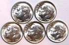(5 )1963-D Roosevelt Dimes - AU - #9688D
