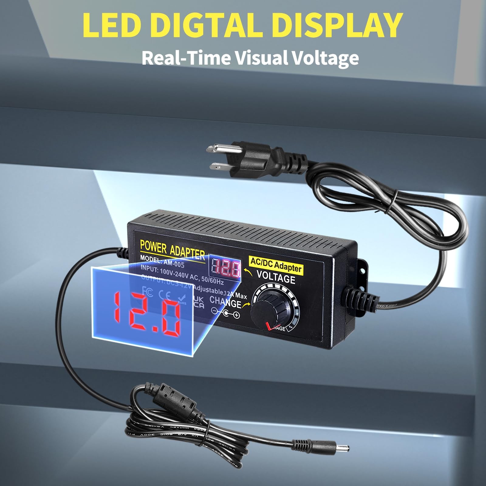 Universal Power Supply Meiyue AM-005 Adjustable 3V-12V 12A 144W 14 Plugs LED - second product detail image