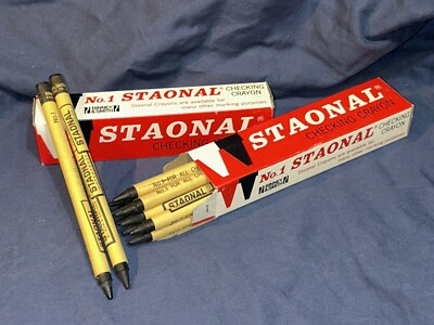 Box of 12 *STAONAL Drawing and Checking CRAYONS - BLACK - 6'' LONG *vintage