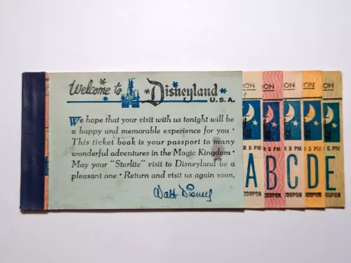 Disneyland 1964 Adult Vintage A-E Park RIde Admission Ticket Book Disney