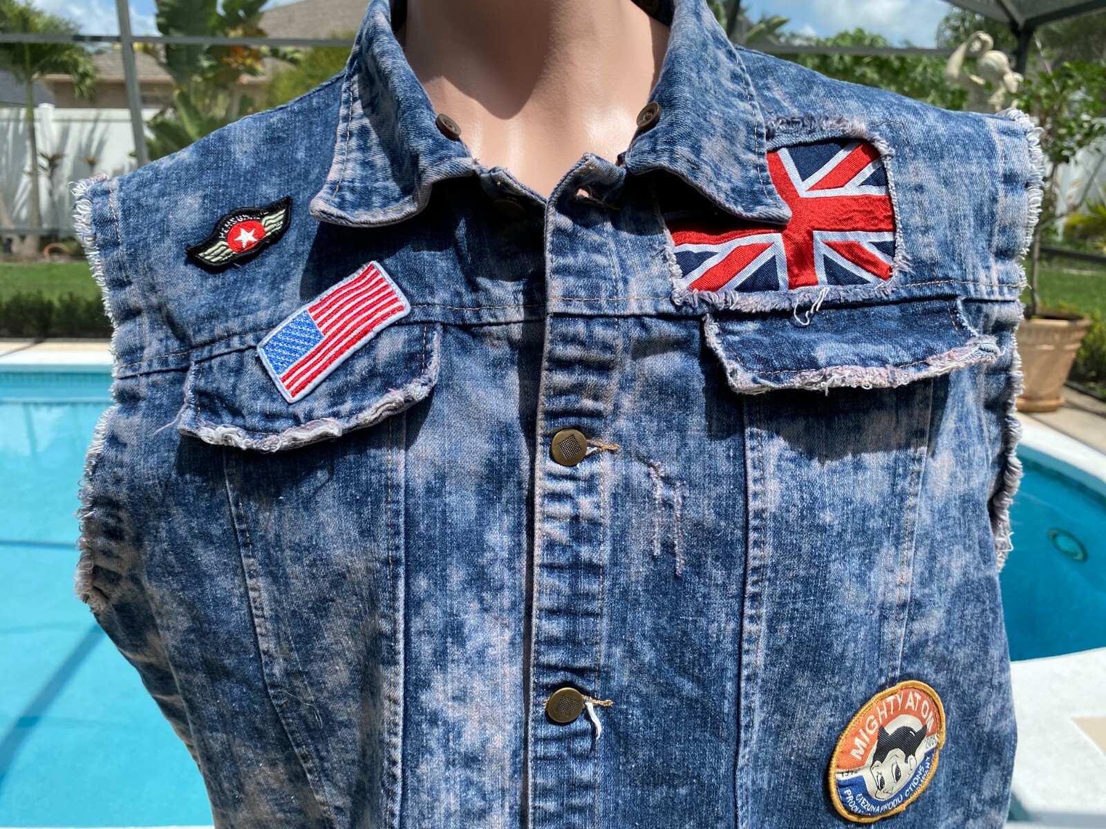 Hudson Outerwear Denim Sleeveless Jacket Vest Patches Mighty Atom Mens XXXL 3XL