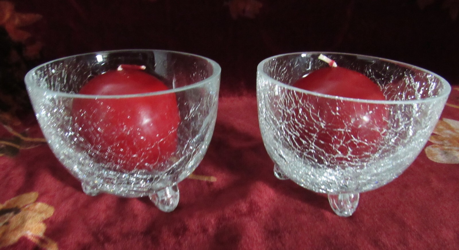 Vintage Crackle Glass Tea Light Holders Heavy Gauge EUC