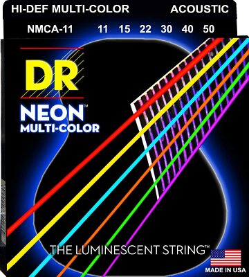 Dr. handgefertigte Neon Hi-Def Akustikgitarrensaiten grün, weiß, orange, mehrfarbig