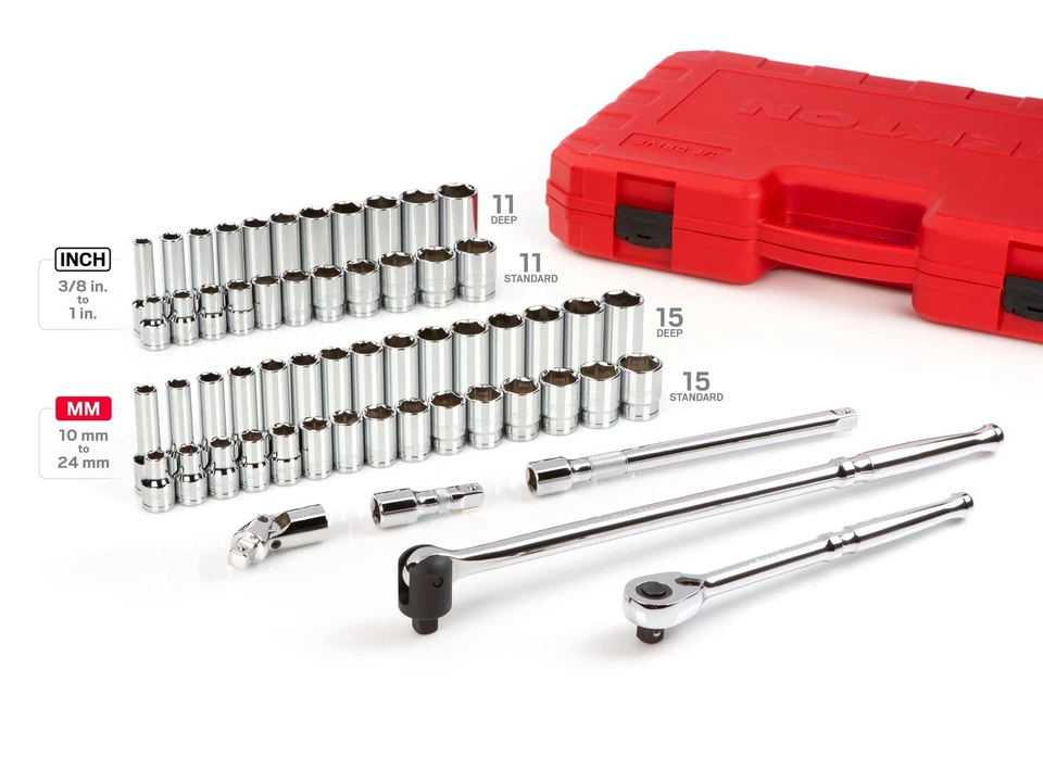 TEKTON 1/2 Inch Drive 6-Point Socket and Ratchet Set, 57-Piece (3/8-1 in., 10... - Image 3 of 4