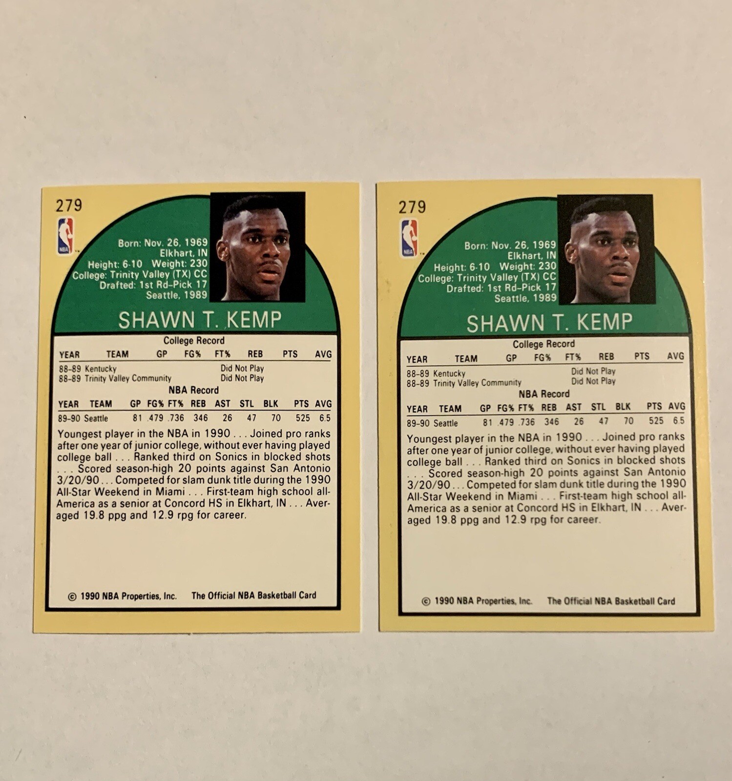 199091 NBA Hoops Shawn Kemp Rookie Card 279 Supersonics RC (Lot of 2