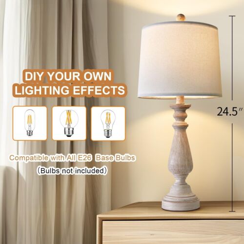 24.5" Mid Century Single Table Lamp for Living Room Farmhouse Linen Bedside Lamp - Picture 7 of 13