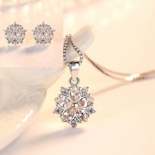 Crystal Heart Pendant 925 Sterling Silver Chain Earrings Women Jewellery Gift UK