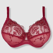 $176 Lise Charmel Women's Red Embroidered Full Coverage Lace Bra Size 32F