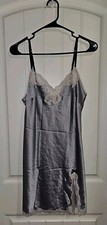Victoria Secret Satin Slip Dress w/ Pink Glittery Lace  Bow Sz: M